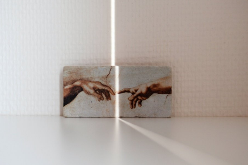 Tre creation of Adam on the wall with the sunlight